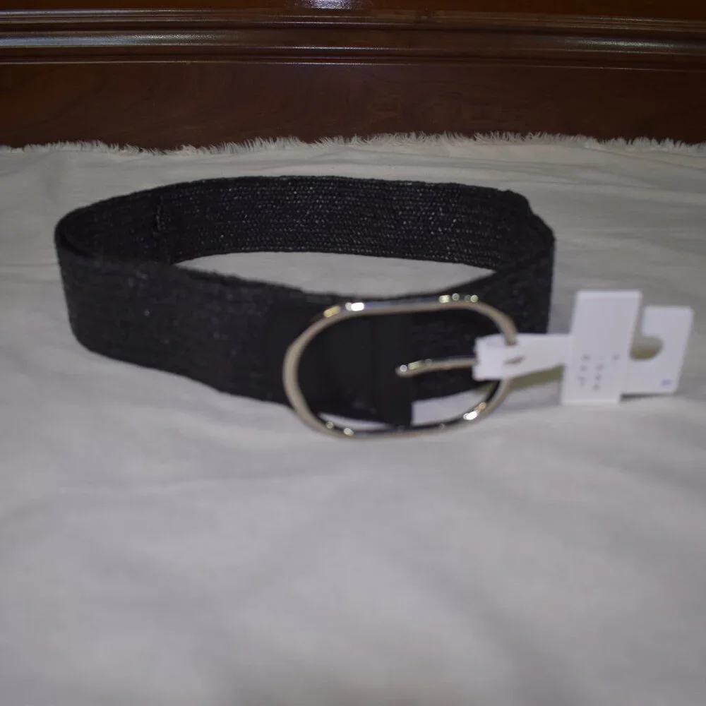 A New Day Black Woven Stretch Belt – Size Large Silver Buckle
